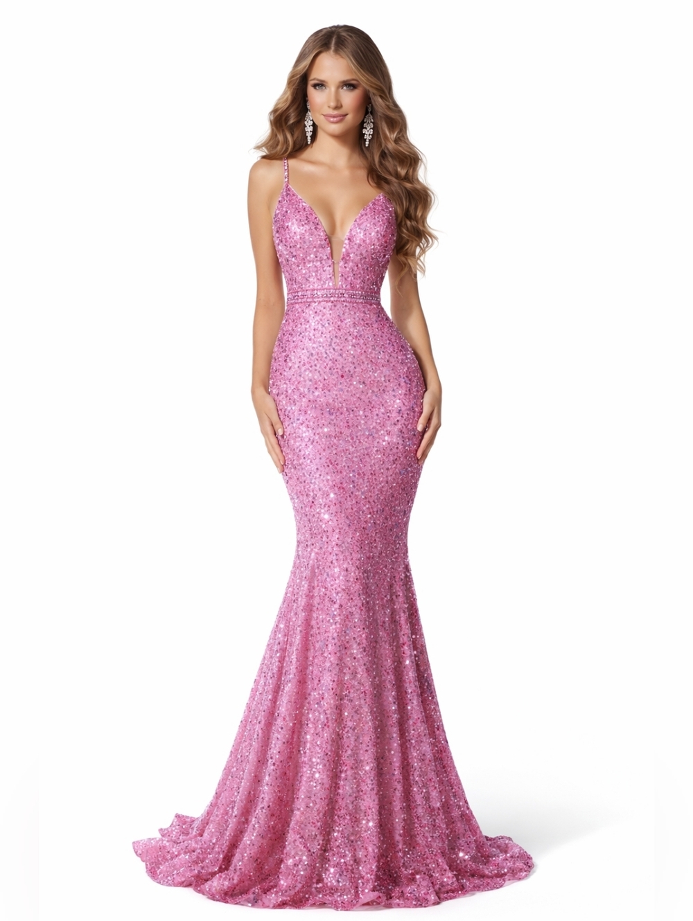 NWT $819 Portia & Scarlett PS24041 Pink Multi Sequin Mermaid Gown US 6